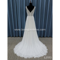 Sexy Backless Sweep Train V Neck Lace applique Sleeveless Wedding Dress Ball Gown